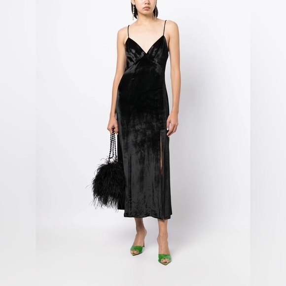 NWOT Alice & Olivia Julietta Velvet Slit Slip Dress in Black - Picture 9 of 13